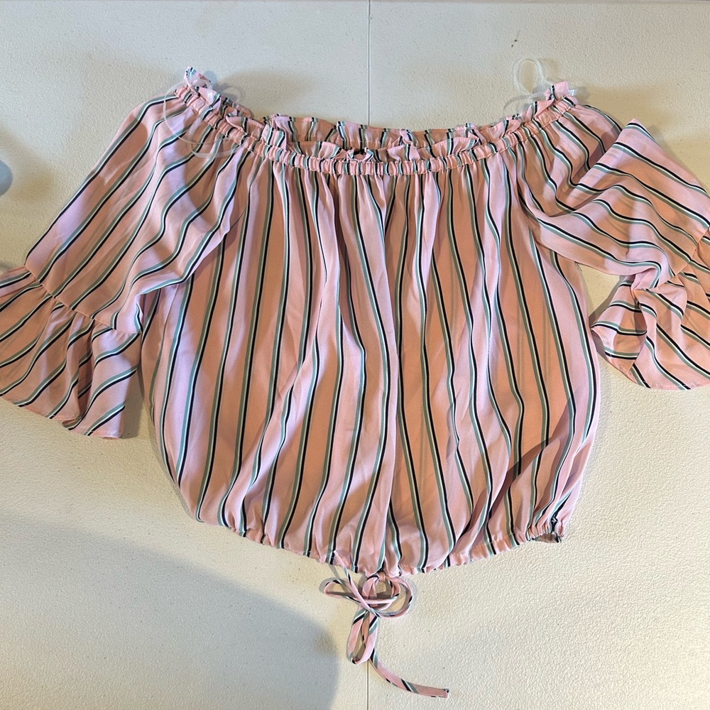 Timing Pink Striped Off-Shoulder Blouse